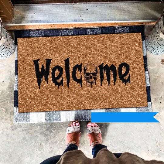 Discover Skull Welcome Doormat, Funny Skull Doormat, Skull Halloween Doormat, Halloween Welcome Mat, Welcome Skeleton Halloween, Halloween Decor