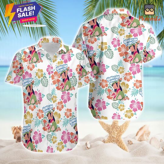 Lilo And Stich Punch Hawaiian Shirt, Ohana Means Family, Hawaiian Punch Meme Shirt, Funny Vacation Shirt, Family Hawaiian Shirt
