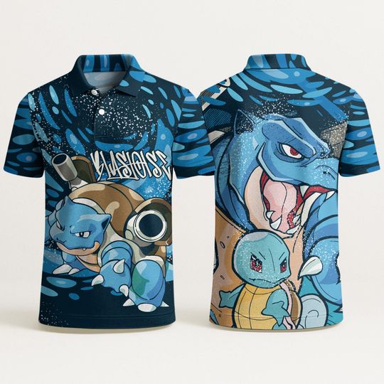Blastoise Polo Shirt, Fun Water Unisex Polo, Summer Aloha Polo Style, Unique Gift Idea, Cute Blastoise Shirt Gifts