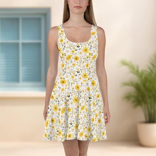 Sunflower Garden Skater Dress, Women's Casual Summer Maxi Dress