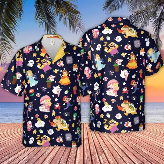 Discover Mushroom Kingdom Super Mario Hawaiian Button Down Shirt