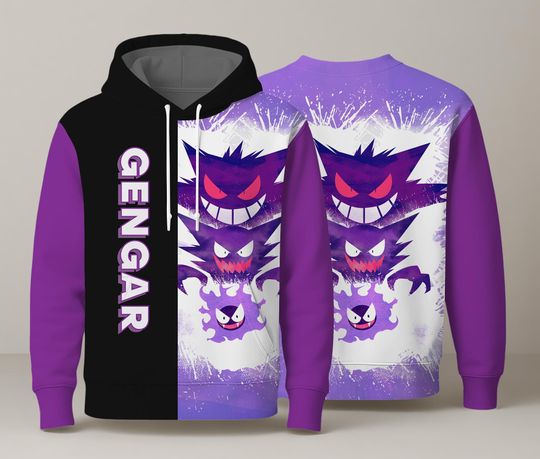 Gengar Hoodie Unisex Pullover Ghost Type Anime Spooky Streetwear
