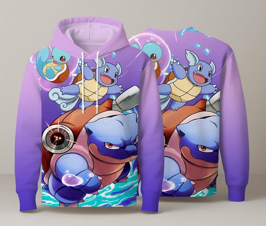 Blastoise Hoodie, Squirtle Anime Hoodie, Water Type Pullover, Kawaii Funny Shirt, Blastoise Gift