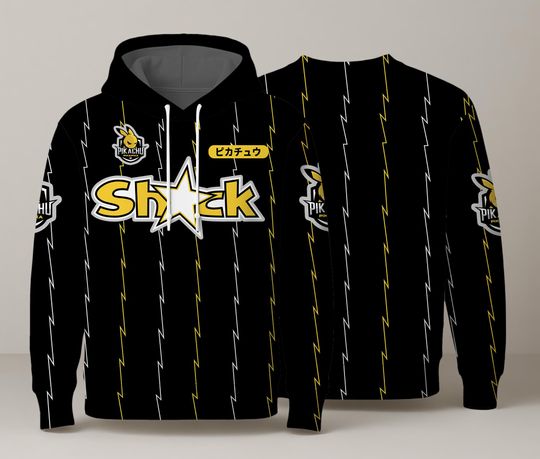 Discover Pika Shock Hoodie - Black Electric Anime Pullover - Funny Graphic Unisex Sweatshirt - Pika Shirt Gift