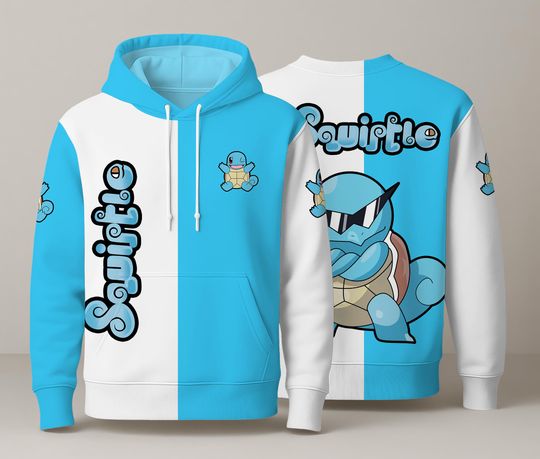 Squirtle Hoodie Shirt - Kawaii Anime Water Pullover - Funny Blue Graphic Unisex Hoodie