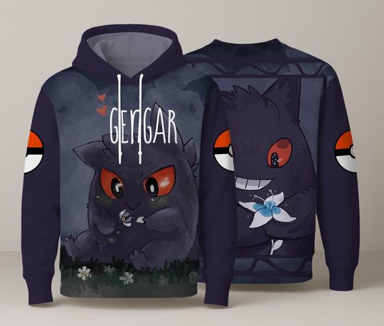 Gengar Hoodie, Cute Gengar Hoodie, Unisex Anime Hoodie, Kawaii Graphic Pullover, Funny Crewneck