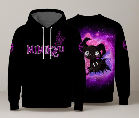 Mimikyu Hoodie Shirt - Kawaii Ghost Anime Pullover - Unisex Purple Graphic Hoodie