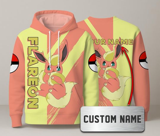 Flareon Hoodie- Custom Name Anime Gift - Cute Fire Fox Pullover