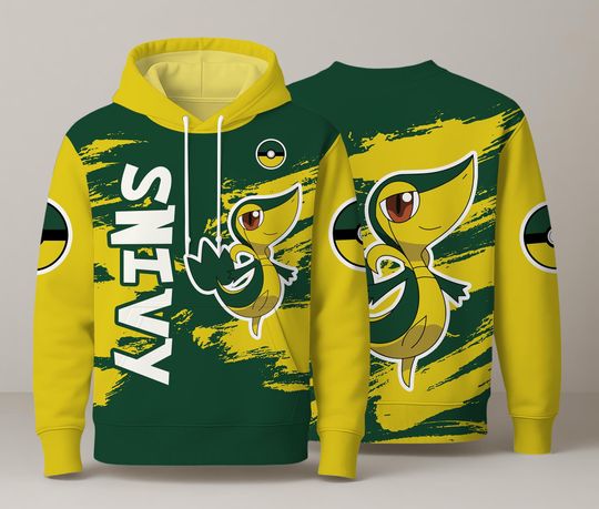 Discover Snivy Hoodie Shirt - Kawaii Grass Anime Pullover - Cute Green Reptile Sweatshirt - Funny Graphic Unisex Hoodie Gift