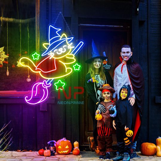 Discover Cat Witch Neon Sign, Cat Halloween Sign Witch Decor Wall Witch Neon Sign Halloween Led Neon Sign Halloween Decor Sign Cute Halloween Sign