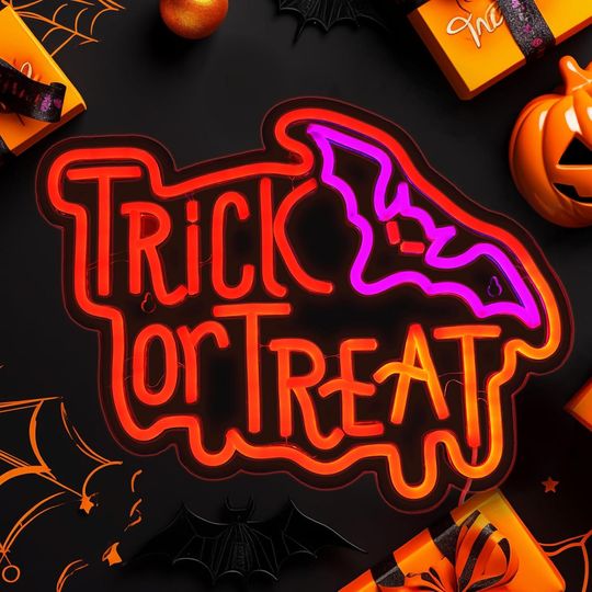 Trick or Treat Halloween Neon Sign | Halloween Sign | Acrylic Sign | Light Up Sign | Halloween Decoration | Neon Halloween | Led Signs