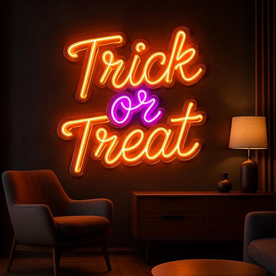 Trick or Treat Neon Sign  Halloween Party Wall Decor, Spooky Neon Light for Haunted House, Bar or Home Decoration