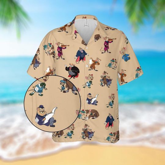 Disney The Great Mouse Detective Hawaiian Shirt, Vintage Disney Cartoon Outfit, Sherlock Holmes Mouse Gift
