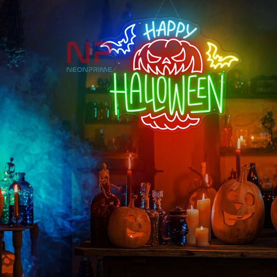 Happy Halloween Neon Sign, Pumpkin Neon Sign, Halloween LED Neon Sign, Halloween Decor Wall Sign, Halloween Gift, Halloween Decor Home