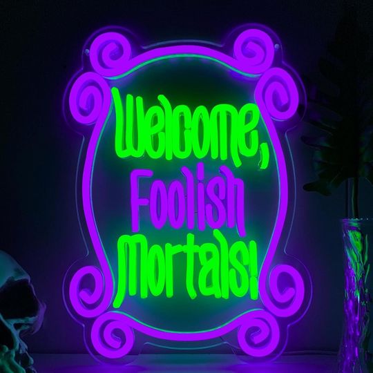 Discover Welcome Foolish Mortals Neon Sign | Halloween Sign | Acrylic Sign | Led Neon Sign | Halloween Decor | Neon Halloween | Neon Light | Led Sign