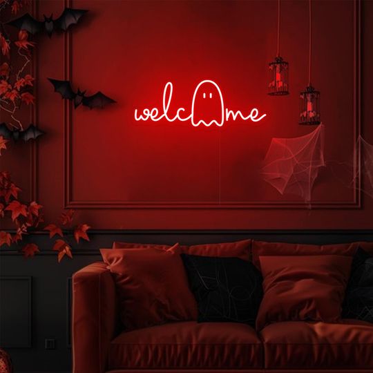 Discover Welcome Ghouls Ghost Neon Sign,Halloween Neon Sign, Halloween Welcome Sign, Ghost Bar Welcome Decor,Halloween Home Light,Halloween Shop Sign
