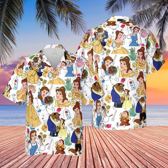 Discover Disney Beauty And The Beast Hawaiian Shirt, Princess Belle Button Up Shirt, Princess Summer Beach Shirt