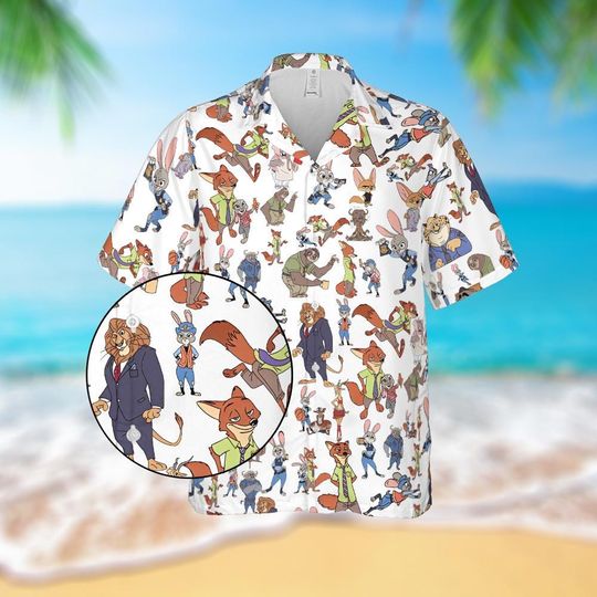 Discover Disney Zootopia Characters Button Shirt And Shorts, Zootopia Hawaiian Shirt, Disneyland Zootopia Family Gift, Summer Beach Shirt
