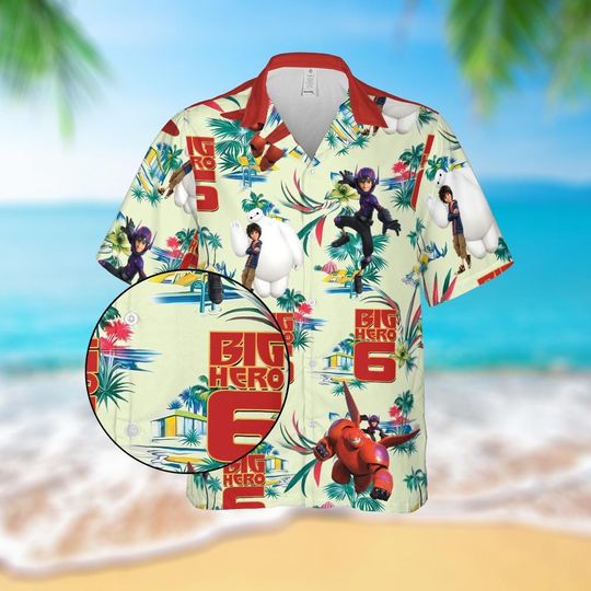 Disney Big Hero 6 Button Shirt And Shorts, Big Hero 6 Hawaiian Shirt, Disneyland Family Gift, Summer Beach Shirt