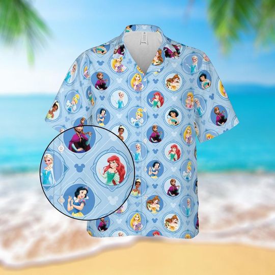 Disney Princess Floral Hawaiian Shirt, Disney Princess Girls Trip Shirt, Disneyland Family Gift, Summer Beach Shirt