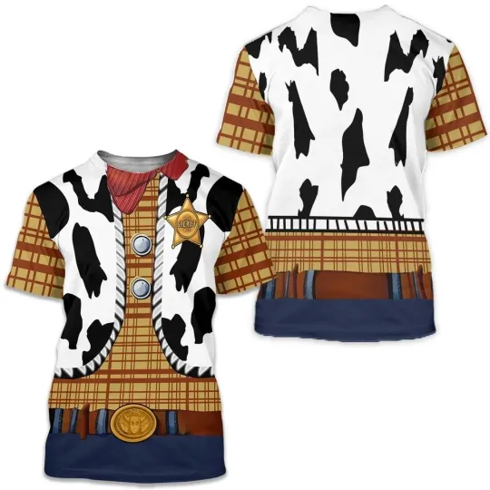Sheriff Woody Costume T-Shirt | Toy Story Inspired 3D Tee | Disney Cowboy Shirt
