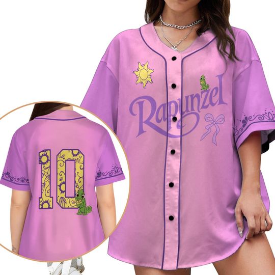 Discover Custom Name Disney Tangled Rapunzel Princess Baseball Jersey, Rapunzel Pascal Tangled Sun Coquette Bow Jersey, Disney Matching Trip Outfits