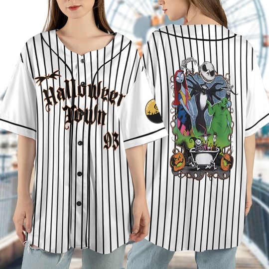 Discover Vintage Halloween Town Baseball Jersey, Disney The Nightmare Before Christmas Jersey, Halloween Costume Shirt, Spooky Party Jersey