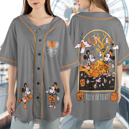 Discover Mickey And Minnie Halloween Baseball Jersey, Disney Halloween Trick Or Treat Pumpkin Jersey Shirt, Halloween Matching Trick Or Treat Shirt