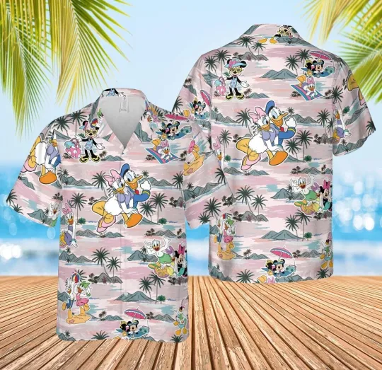 Discover Mickey And Friends Hawaiian Button Down Shirt