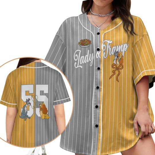 Discover Custom Name Lady and the Tramp Baseball Jersey Shirt, Disney Couple Romantic Inspired Jersey, Disney Dogs Lover Shirt, Disney Gift For Fans