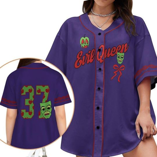 Discover Custom Name Evil Queen Coquette Bow Baseball Jersey Shirt, Disney Snow White & Seven Dwarfs Villains Jersey, Evil Queen Costume Shirt