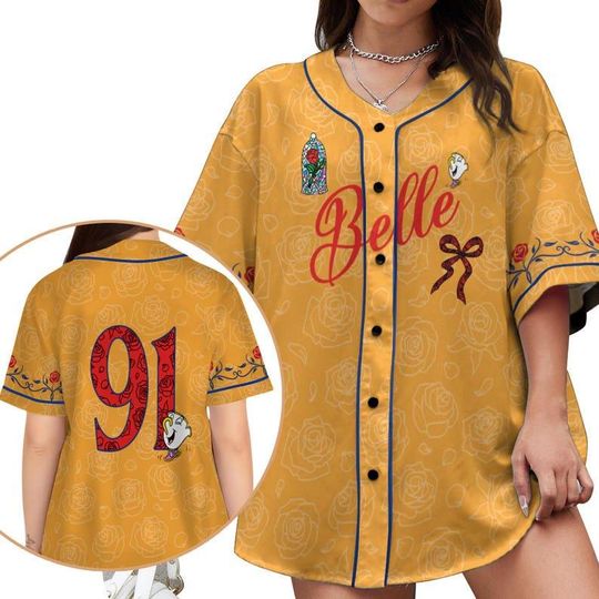 Discover Custom Belle Baseball Jersey Shirt, Disney Beauty And The Beast Jersey, Belle & Chip Outfit, Disney Princess Fans, Beauty Beast Lovers Gift