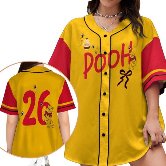 Disney Coquette Bow Pooh Bear 1926 Baseball Jersey, Disney Winnie The Pooh Classic Shirt, Disneyworld Disneyland Family Trip Matching 2025