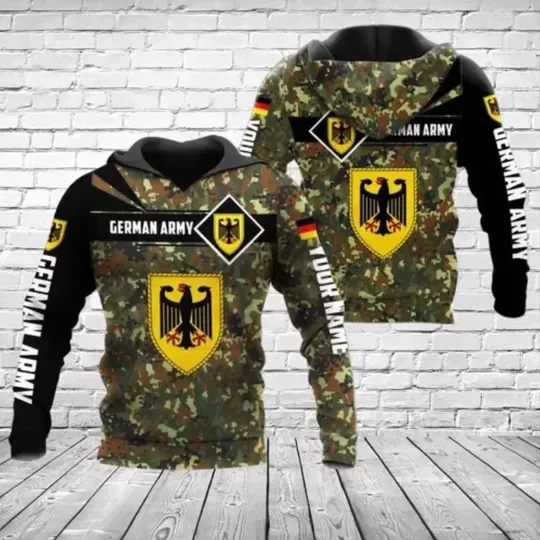 Discover Custom Name German Army Hoodie, Camouflage Pattern, Unisex Fit, Christmas Gift