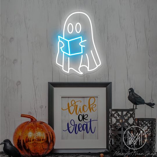 Discover Ghosts Reading Neon Sign Spooky Halloween Neon Sign Ghost Sign Funny Ghost Neon Sign Library Wall Deco Halloween Party Decor Book Lover Gift