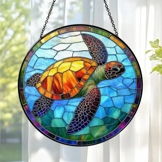 Discover Turtle Stained Glass Suncatcher Window Hanging Decor