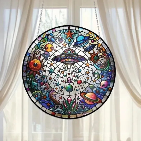 Discover UFO Stained Glass Suncatcher, Window Hanging Decor