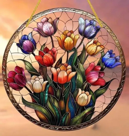 Discover Tulip Stained Glass Suncatcher, Tulip Window Hanging Decor