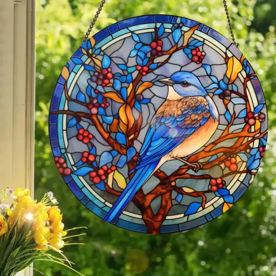 Discover Bluebird Stained Glass Suncatcher, Window Hanging Decor