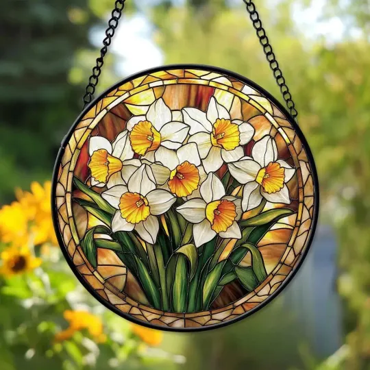 Discover Daffodil Stained Glass Suncatcher, Daffodil Window Hanging Decor