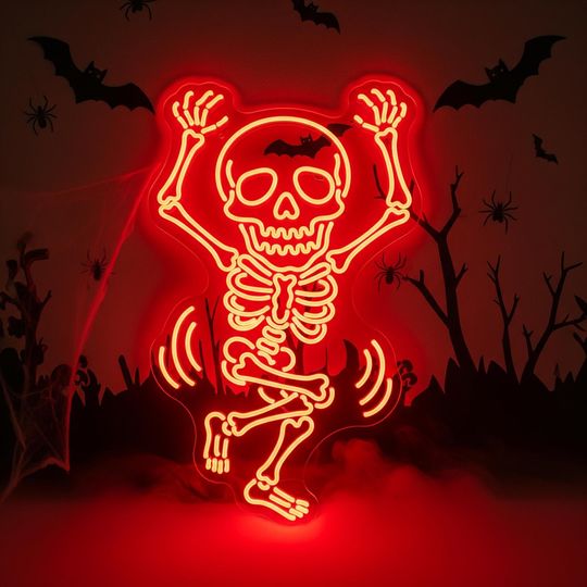 Halloween Neon Sign, Pumpkin Neon Light, Spooky Halloween Ghost Sign, Personalized Halloween Gift, Dancing Skull Sign, Halloween Gift