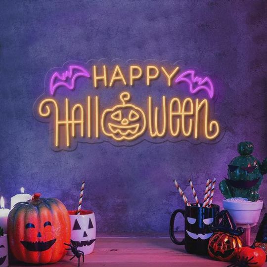 Discover Happy Halloween Neon Sign | Acrylic Sign | Halloween Sign | Led Neon Sign | Light Up Sign | Neon Halloween | Halloween Sign | Neon Light