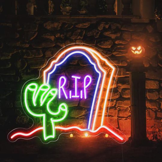 Discover RIP Graveyard Halloween Neon Sign | Tombstone Neon Sign | Acrylic Sign | Halloween Sign | Led Neon Sign | Halloween Decor | Led Signs