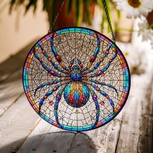 Discover Halloween Spider Stained Glass Suncatcher Window Hanging Decor