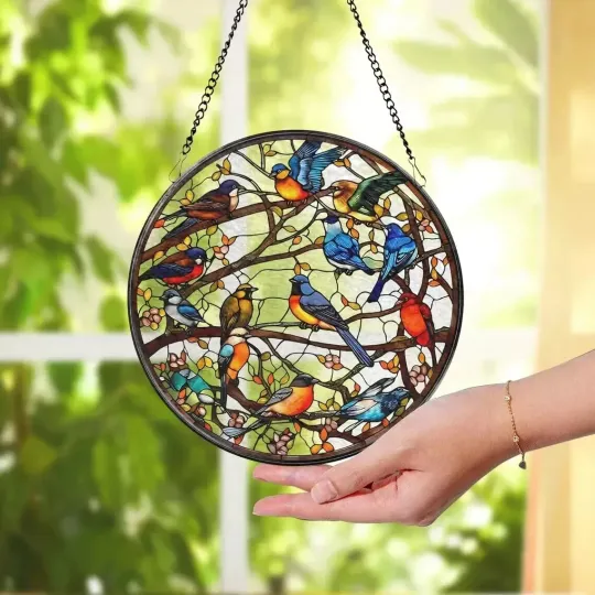 Discover Birds Stained Glass Suncatcher, Birds Window Hanging