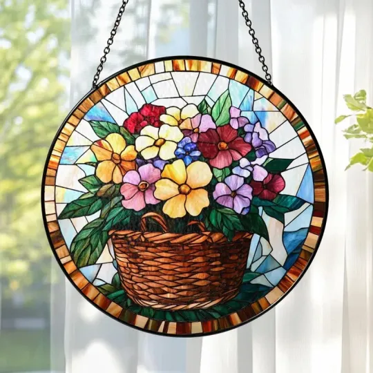 Discover Mountain Wildflowers Stained Glass Suncatcher Window Hanging Decor