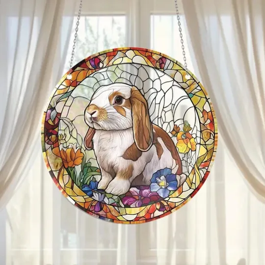 Discover Easter Bunny Stained Glass Suncatcher, Window Hanging Decor