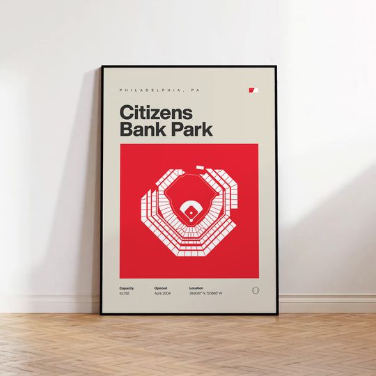 Discover Philadelphia Phillies Poster, Citizens Bank Park Print, Mid Century Modern Baseball Poster, Sports Bedroom Decor, Minimalist Office Wall Art