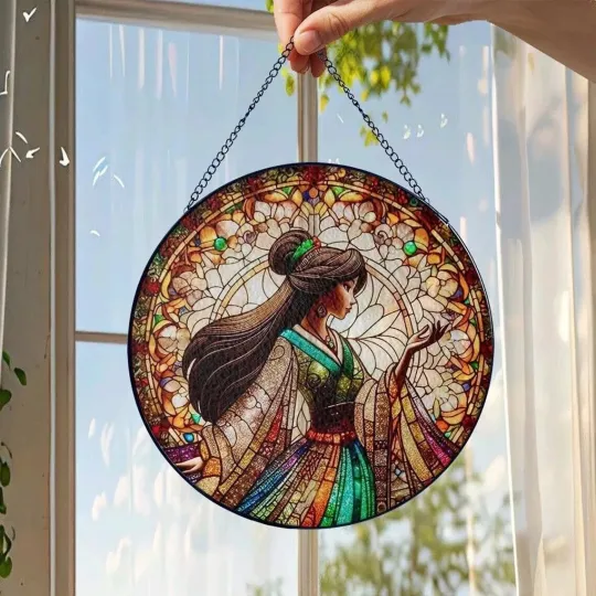 Mulan Princess Stained Glass Suncatcher Window Hanging Decor