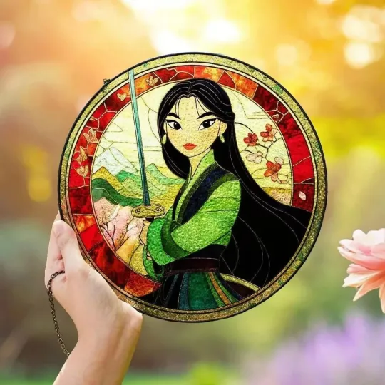 Mulan Princess Stained Glass Suncatcher Window Hanging Decor